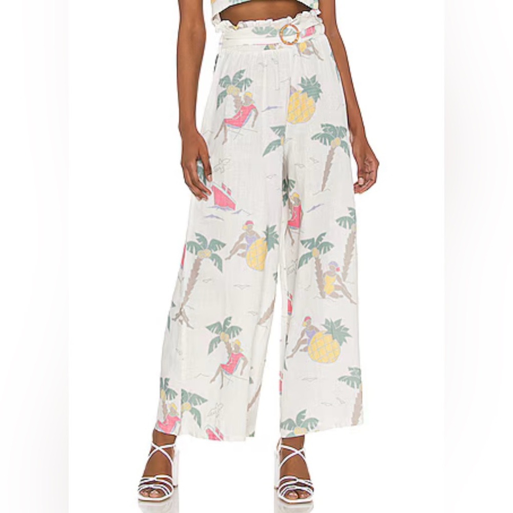 PLACE NATIONALE Vitre linen pants in palm tree print size large